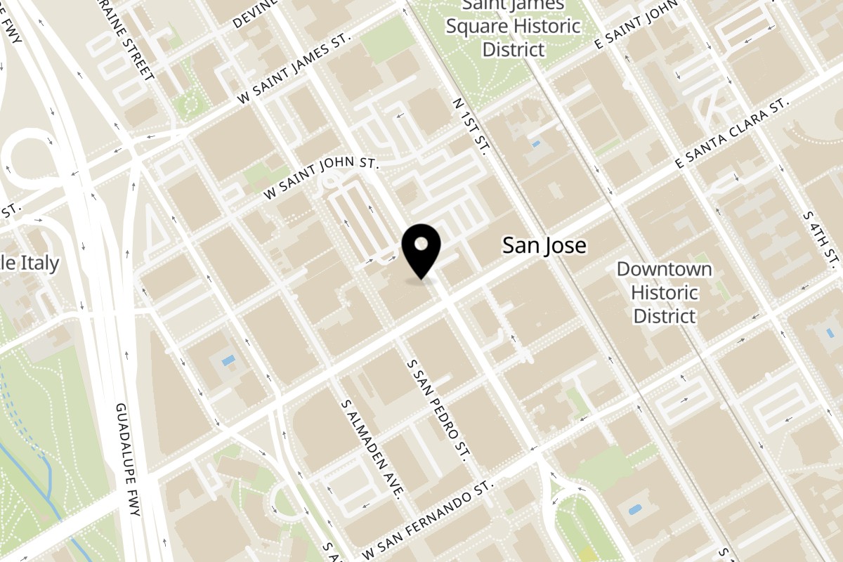 Map showing the location of HINODEYA Ramen & Bar San Jose on 9 N Market St in San Jose