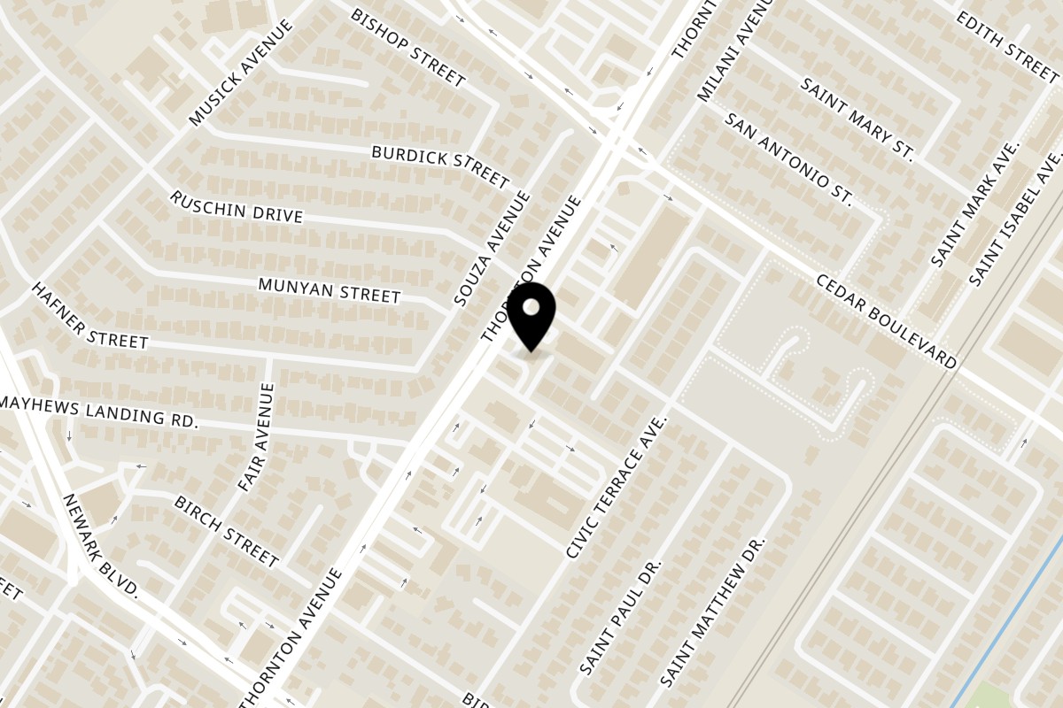 Map showing the location of HINODEYA Ramen & Bar Newark on 5724 Thornton Ave in Newark