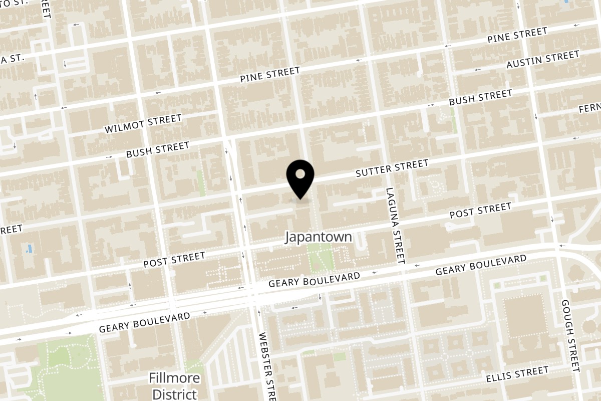 Map showing the location of HINODEYA Ramen & Bar Japantown on 1737 Buchanan St in San Francisco