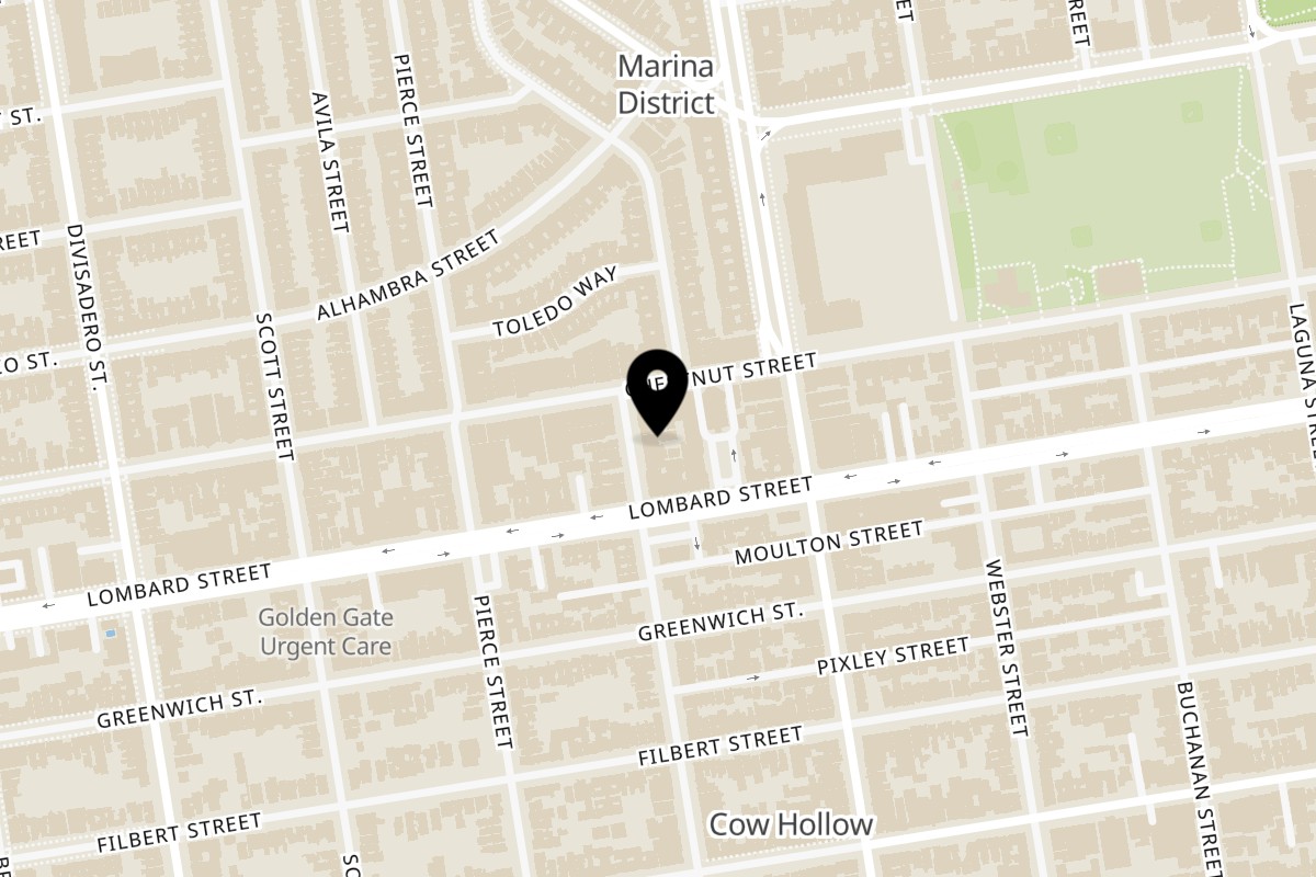 Map showing the location of HINODEYA Ramen & Bar Chestnut on 3340 Steiner Street in San Francisco